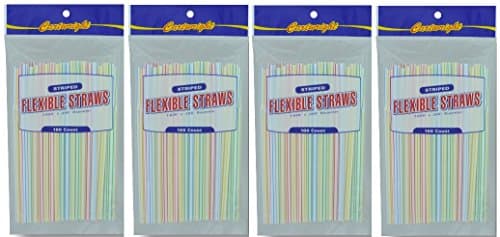 Cartwright Disposable Flexible Drinking Straws - 7.625 x 2.45 - Striped Assorted Colors 100ct (4-Pack)
