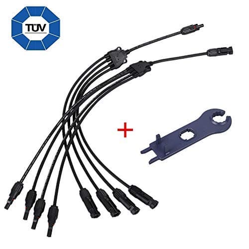 Wibow Solar Connectors Parallel Solar Connector MC4 1 to 4 Y Branch Adapter 64cm/25.2in Long Cable Wire Plug&Crimping Tool Kit for Parallel Solar Panel(M/FFFF and F/MMMM)