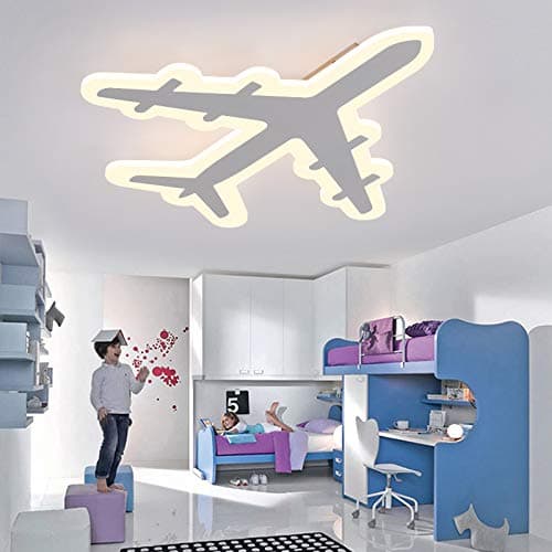 LITFAD Airplane Shape Dimmable LED Ceiling Light Fixture 17.32 Inch Wide Pendant Lamp in White for Boys Bedroom,Kids Room,Children Bedroom