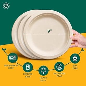 ECO SOUL Compostable 9 Inch(1000-Pack) Biodegradable Heavy-Duty Disposable Eco-Friendly Paper Plates for Dinner & Parties, Wedding, Event