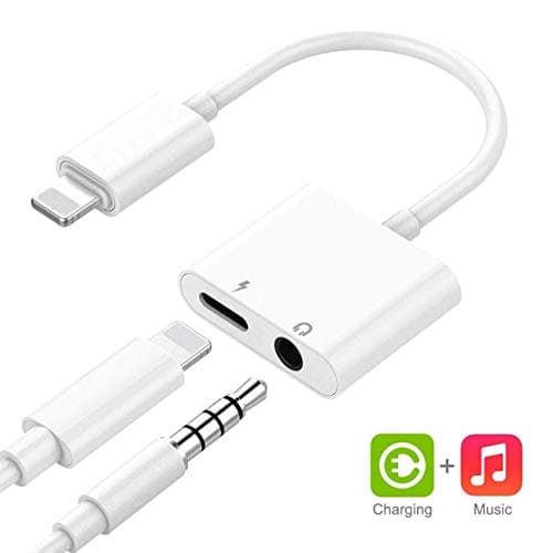 Lightning to 3.5 mm Headphone Jack Adapter for iPhone 8 /8Plus/7/7Plus/X/10/XR/Xs/XS max Dongle Earphone AUX Lightning Headphone Adapter Splitter Audio & Charge Connector Cable Support iOS 12 or Later