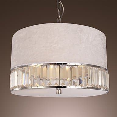 120W Modern Drum Pendant Light with 3 Lights and Silver Fabric Shade in Crystal Decor