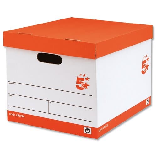 Pack of 10 5 Star Storage Boxes for 5 A4 Lever Arch Files, W317xD384xH287mm, Red & White - (295276)