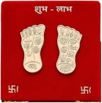 Maa Lakshmi Ji Charan Paduka | Pure Silver Goddess Foot Prints for Diwali, Pooja, Dhanteras, Aarti & Temple | Religious, Blessings & Home Decor (Feet Weight-3.5Gm)