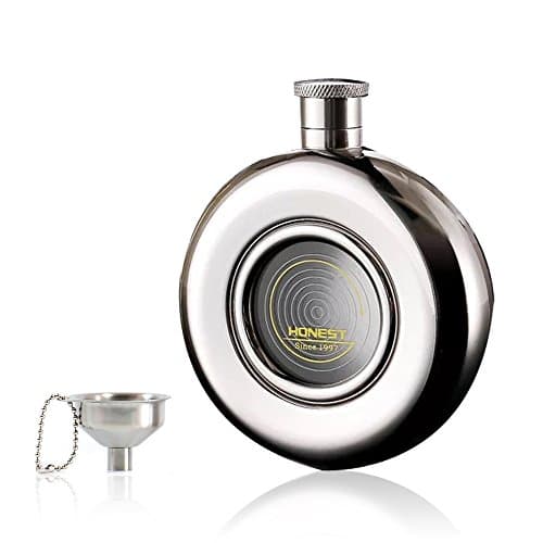 Quality Life Designer Portable 5 OZ Round Hip Flask with Window & Funnel Set with Gift Box,18/8 304 Food Grade Stainless Steel Hip Flask,Pocket Flagon,Camping Wine Pot,Gift for Men or Women (5 oz)