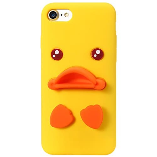 Yellow Baby Duck Case for iPhone 6+ 6s+ 6Plus iPhone6s Plus Large Size Cable Winder Soft Silicone Gel Rubber 3D Cartoon Shockproof Protective Cool Fun Lovely Cute Fashion Hot Gift Girls Teens Kids Boy