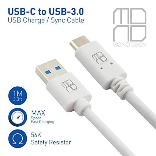 Type C Cable, Mono USB Type C to USB 3.0 Power Charge and Data Sync Cable Compatibale with Type-C Supported Smartphone and Tablet (White Wire)