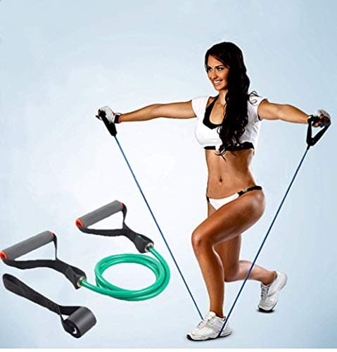 TOCO FREIDO Single Resistance Exercise Band with Comfortable Foam Handles and Door Anchor, Exercise Tube for Home Workouts,Yoga, Gym, Pilates, Stretching, Fitness Training (10-15lbs)