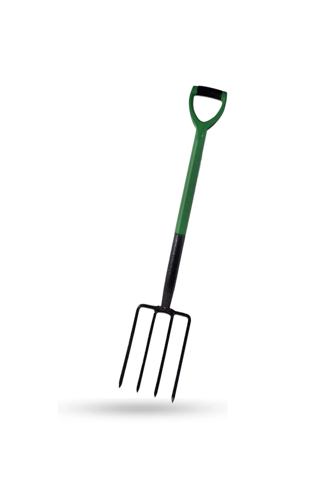 AK TRADERS Carbon Steel Digging Fork, 4 Tines Garden Fork Heavy Duty, Ergonomic Design Border Fork Tilted Plastic D-Grip, Green & Grey Pitch Fork, 100x 28x 19Cm