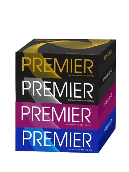 Premier Face Tissue Paper Box 2ply 100 Pulls Per Box (Pack of 4), 800 Sheets | Soft & Absorbent Facial Tissues | Disposable Tissues for home, Car tissue box, Office tissue paper