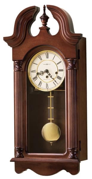 Howard Miller Arbela Wall Clock II 549-504 – Windsor Cherry Finish, Swan Neck Pediment, Vintage Home Decor, Brass-Finished Pendulum, Key-Wound, Single-Chime Movement