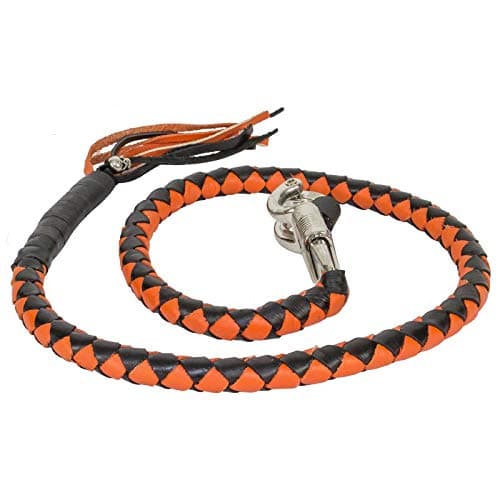 42" Long 1/2“ Diameter Black & Orange Motorcycle Get Back Whip Real Soft Genuine Leather