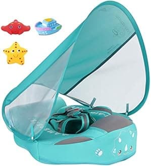 Big Buoyancy and Comfort Mambobaby Float with Canopy and Tail New Upgraded Non-Inflatable Baby Pool Float Mambo Float Swim Trainer Solid Infant Swim Float Adjustable Pearl Foam Baby Swim Ring