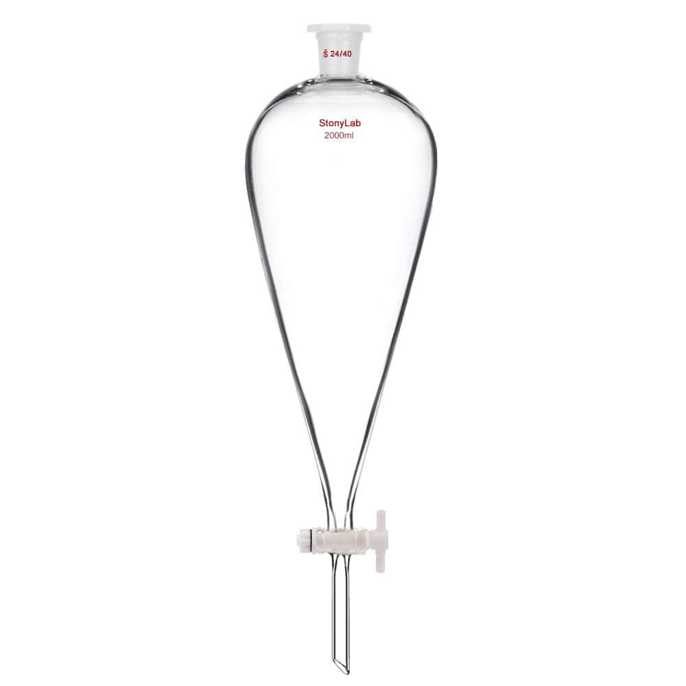 stonylab Borosilicate Glass 2000 ml Heavy Wall Conical Separatory Funnel with 24/40 Joints and PTFE Stopcock