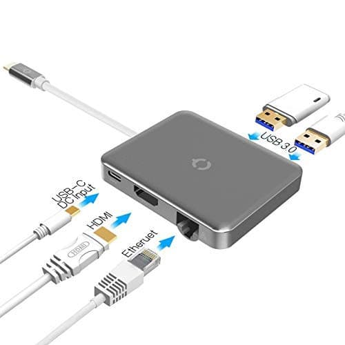 Docking Station Type C to USB 3.0, Power Delivery 4K HDMI, RJ45 Ethernet,PD Adapter Type-c Hub for MacBook Huawei P20 Pro Mate 10 (Grey)