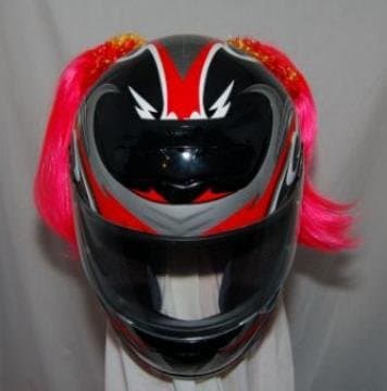 Pink Motorcycle Helmet Pigtails