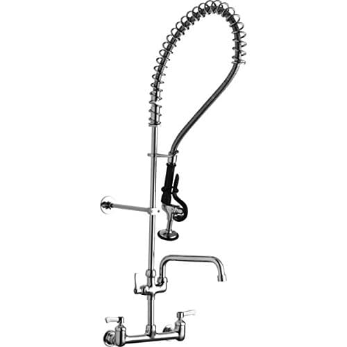 Elkay Solid Brass Wall Mount Commercial Kitchen Faucet with 14" Swivel Spout and Stainless Steel Sprayer