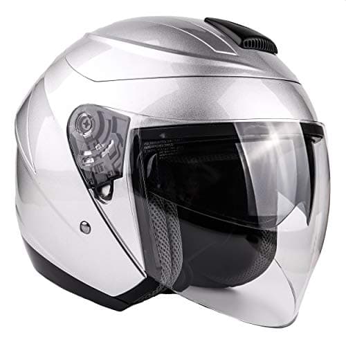 Typhoon 3/4 Helmet With Face Shield & Retractable Sun Visor DOT Motorcycle Scooter Moped Cruiser Youth Women Adult - Silver - Small