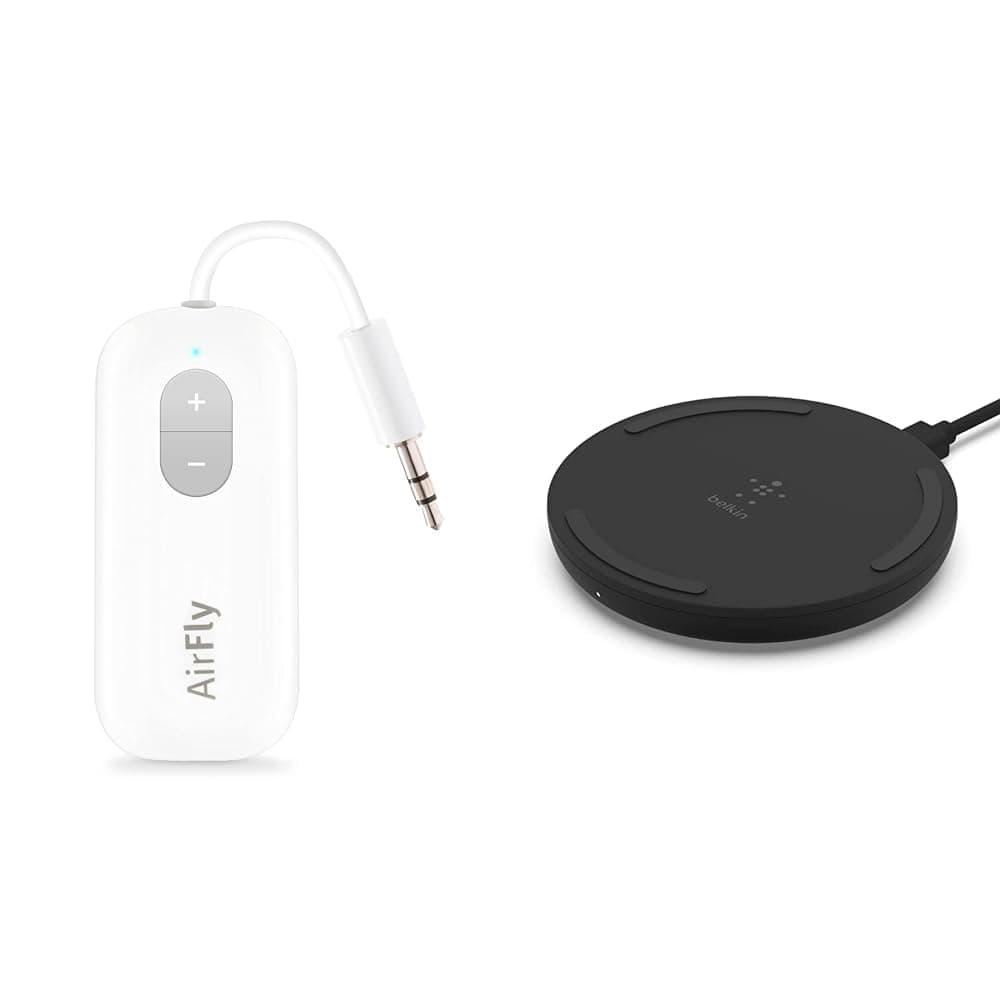 AirFly SE, Premium Bluetooth Wireless Audio Transmitter & Belkin Wireless Charger - Qi-Certified 10W Max Fast Charging Pad