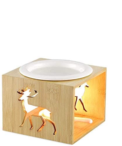 ecooe Aroma Lamp Oil Burner Warmer Bamboo Ceramic Aroma Diffuser Lamp Aromatherapy with Candle Holder
