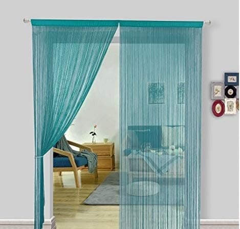 Pindia Set of 2 Aqua Blue 7FT Decorative Polyester String Room Divider Thread Curtain - 7FT, Aqua Blue