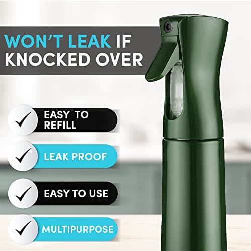 Hula Home Continuous Spray Bottle (10.1oz/300ml) Empty f falkiya Fine Plastic Water Mist Sprayer – For Hairstyling, Cleaning, Salons, Plants, Essential Oil Scents & More (Green)