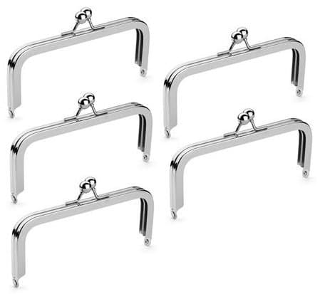 Package of 5 Rectangular Metal Purse Frames 6" x 2.5" (Nickel)