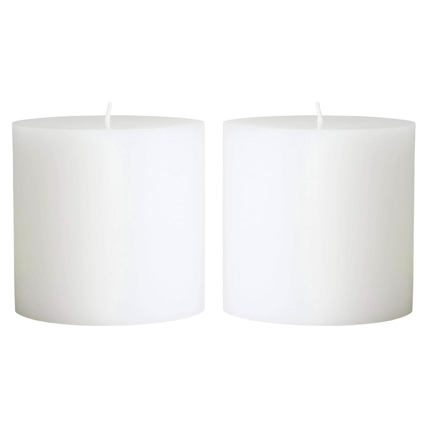 White 4" x 4" Hand Made Pillar Candles (Set of 2). Unscented, Dripless, Smokeless, Solid Color,