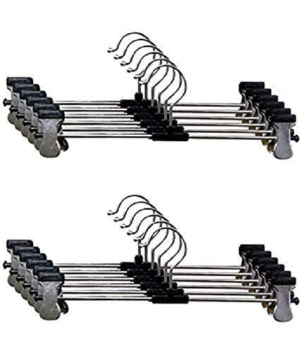 - Black Metal Adjustable Non Slip Clips | Space Saving Swivel Hook | Cloths Pants Skirt Children Shorts Hanger | Clothes Scarf Saree Coat (Pack of 12)