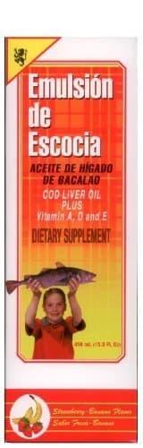 Emulsion De Escocia Cod Liver Fish Oil 15.3 Oz Strawberry Banana Vitamin A, D & E by Pharmalab