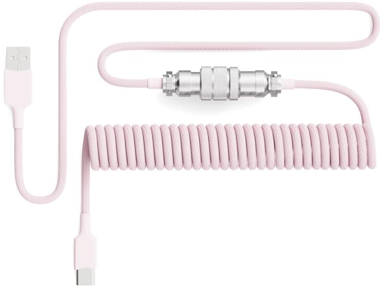 PWNAGE Ultra Custom Coiled Aviator USB C Cable for Gaming Keyboard, Double-Sleeved Mechanical Keyboard Cable with Detachable Metal Aviator, 1.8M USB-A to USB-C, Pink Color (Pink)