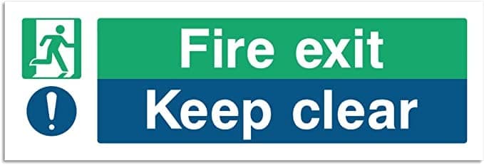 Fire Exit Sign - Self Adhesive Vinyl Sticker Set, 30x10cm, Right, Left, Up, Down - Essential Emergency Exit Signage with Clear Directional Arrows (Keep Clear 2 Piece)