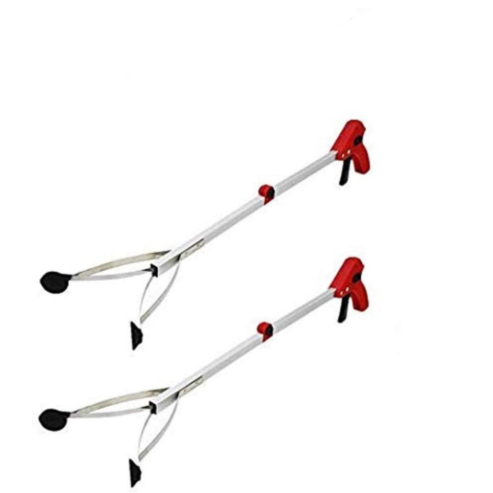 2 Pack Red Reacher Grabber, 32" Extra Long Foldable Reacher Handy Reaching Aid Lightweight Aluminum Grab Arm Extender Tools for Trash Pick Up, Garden Nabber, Mobility Aid Pick Up Tool