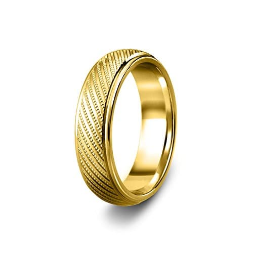 New Solid 9ct 375 Yellow Gold 6mm Line-Cut Grooved Heavy Court Shaped Unisex Wedding Ring Band Available in All Sizes from G - Z+3 | UK Manufactured & Hallmarked