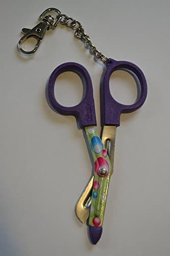 Mini Nurses Utility Scissors with 'Bubble' Pattern Printed Blades - Belt Clip - Lilac/Purple Handle