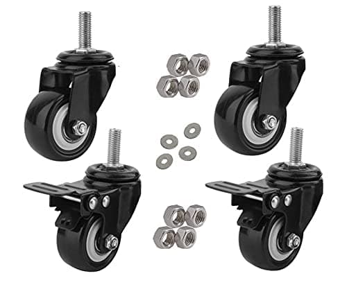 Lepose 2" Heavy Duty Caster Wheels Screw Type / 2 with Brakes & 2 Without/Soft Rubber Swivel Caster with 360 Degree Set Of 4.