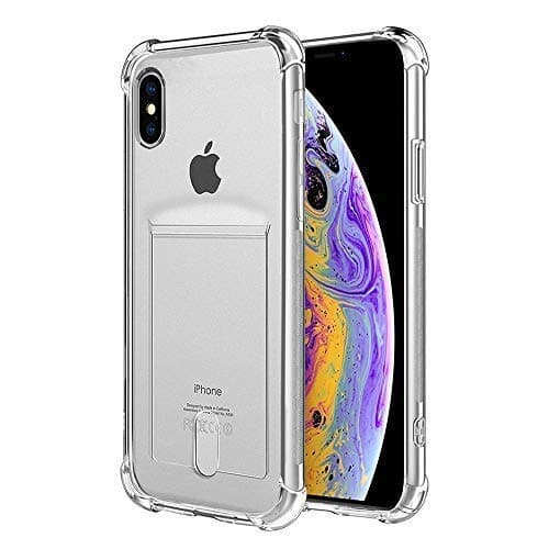 iPhone Xs Max Clear Case Card Holder, [Slim Fit][Wireless Charger Compatible] Protective Soft TPU Shock-Absorbing Bumper Case Compatible iPhone Xs Max 6.5 inch