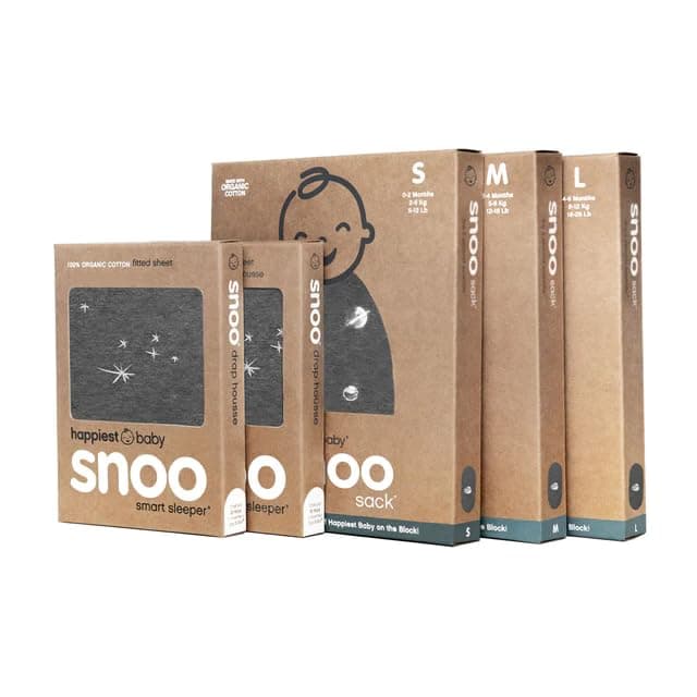 Happiest Baby The Big Bundle 100% Organic Cotton - Includes 3 SNOO Sacks and 2 SNOO Bassinet Fitted Sheets (Charcoal Planets)