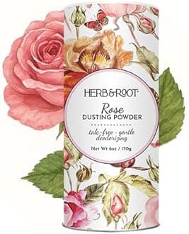 Herb & Root Talc Free Body Dusting Powders. Rose, Vanila, Sandalwood, Lavender, Jasmine, and Gift Sets (Full Size, Rose)