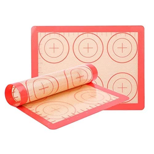 YORLFE Mat Set-2 Pack Non Stick Silicon Liner for Bake Pans & Rolling with Measurements Heat Resistant Sheets for Macaroon/Pastry/Cookie, 12" x 9", Red