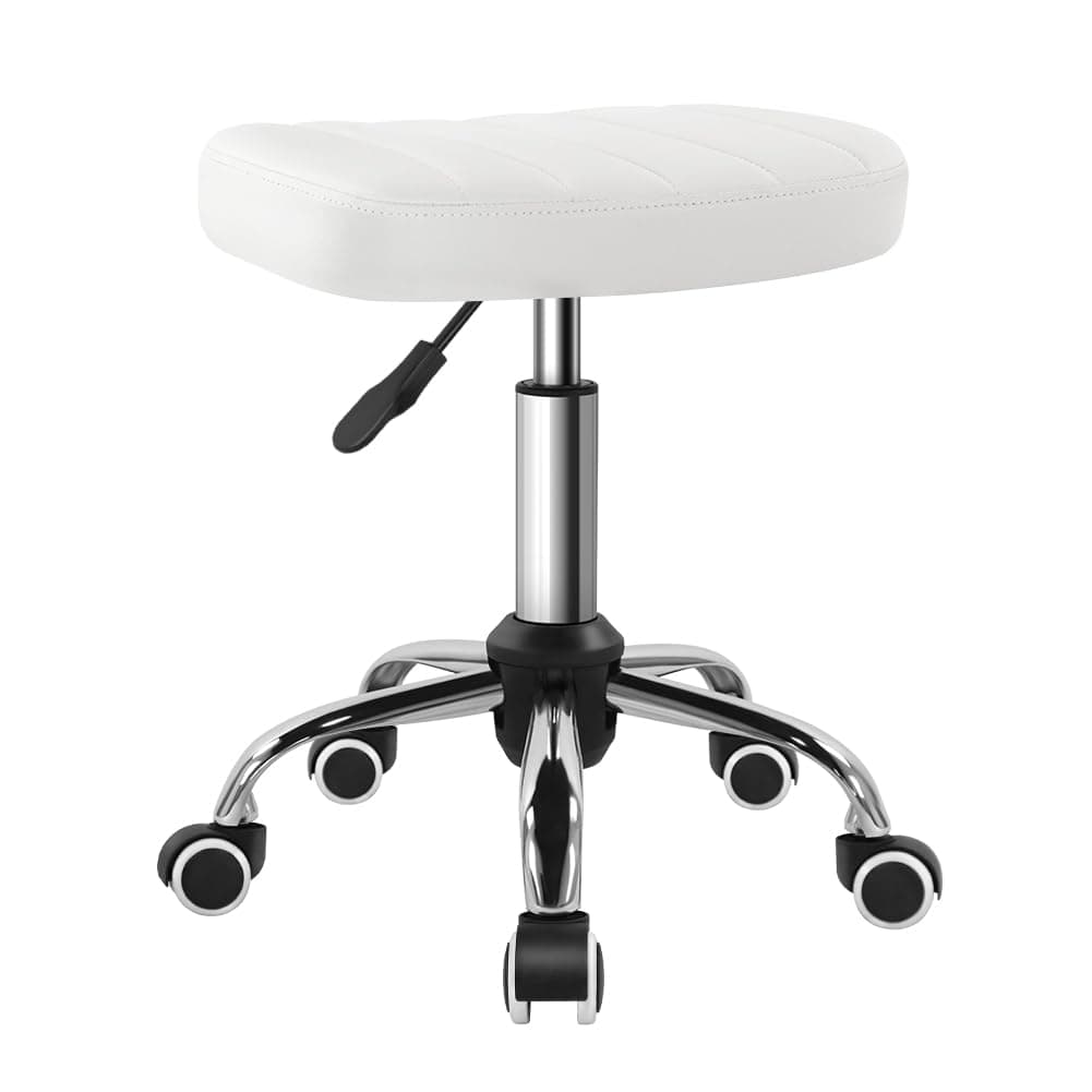 BFTOU White Minimalist Square Swivel Stool with Wheel for Work SPA Shop Massage Height-Adjustable and Cost-Effective Rolling Stool Chair