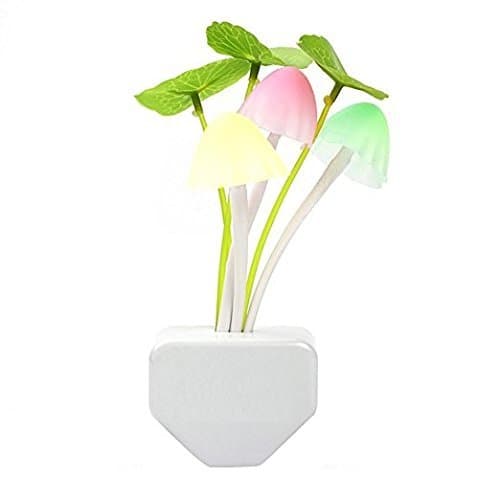 Mushroom Lamp Magic 3D LED Night Lamp with Plug Smart Sensor auto On/Off Flowers Bulbs Nature Illumination Decoration Mushroom Shape Light Home Decor Lights Automatic Sensor Light Multi-Color Changing Night Light with Automatic Glows in Dark with Sensor Work in Dark Place Due to Night Sensor Romantic Night Lamp Night Led Bulb Zero Watt with Holder Plug For LG Optimus L3 II Dual E435 Bedroom, Kids Room, Table Lamp, Office and Living Room - (2A, White)