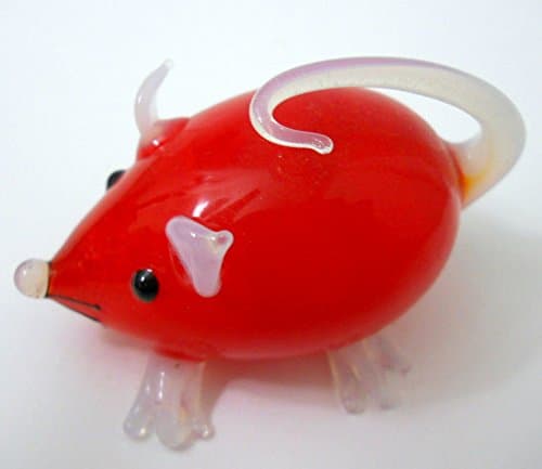 New Hand Blown Glass Red Mouse Silver Leaf Foil Inside Black Whiskers Eyes