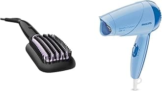 BHH880/10 50 Watts Heated Straightening Brush with Thermoprotect Technology (Black) & Philips HP8100/60 Hair Dryer (Blue)
