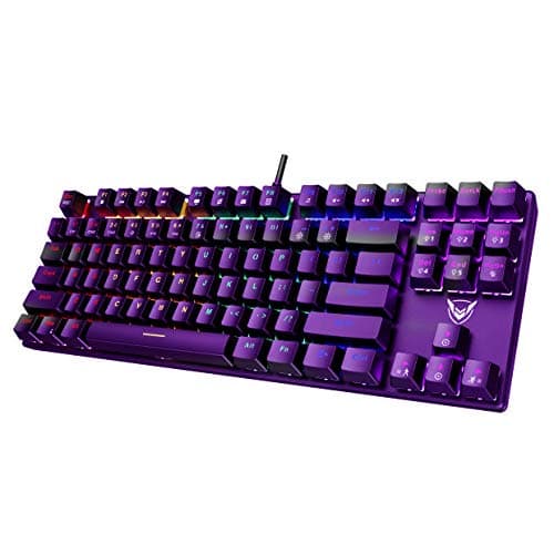 Pictek Mechanical Gaming Keyboard, Customizable Rainbow LED Backlit USB Wired Multimedia Keyboard, Purple