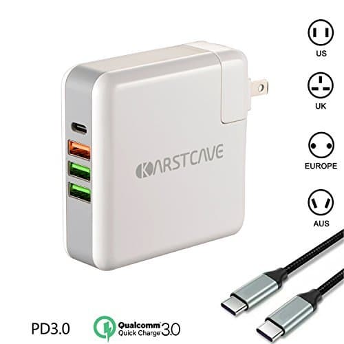 KarstCave Global 61W 4-port USB Type-C fast Wall Charger,Smart compatible with PD3.0/QC3.0 protocol travel Adapter kit,for iphone 8/8P/X,Samsung Galaxy S8/S9+ Plus/MacBook Pro,and more
