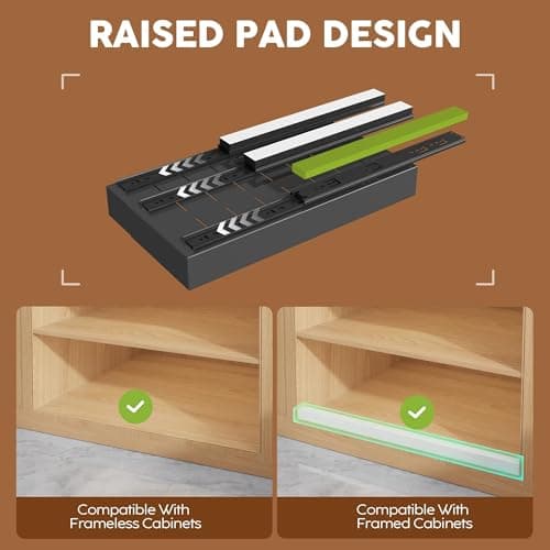 4 Pack Expandable Width (9"-14.1") Pull Out Cabinet Organizer 21" Deep with Raising Pad for Framed Cabinets, Upgrade 3 Slide Rails Slide Out Drawers, Roll Out Shelves Adhesive, Black