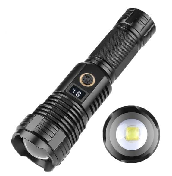 200000 Lumens LED High Powerful Flashlight, Super Bright USB Rechargeable Torch,Zoomable Tactical Flashlight with Digital Display,5 Modes, IPX4 Waterproof Handheld LED Torch for Camping, Hiking