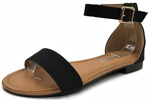 Runs Full Size Big, Order Smaller. Womens Flat Sandal Single Over The Toe Ankle Strap, Black, 10