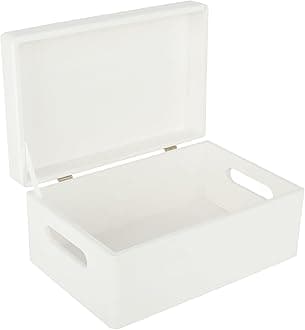 Creative Deco Large White Wooden Box Storage with Hinged Lid | 11.8x7.87x5.51in (+-0.5) | Keepsake with Handles | Gift Box for Tool Dog Toy Shoes Kitchen Storage | Wood Keepsake Chest Trunk